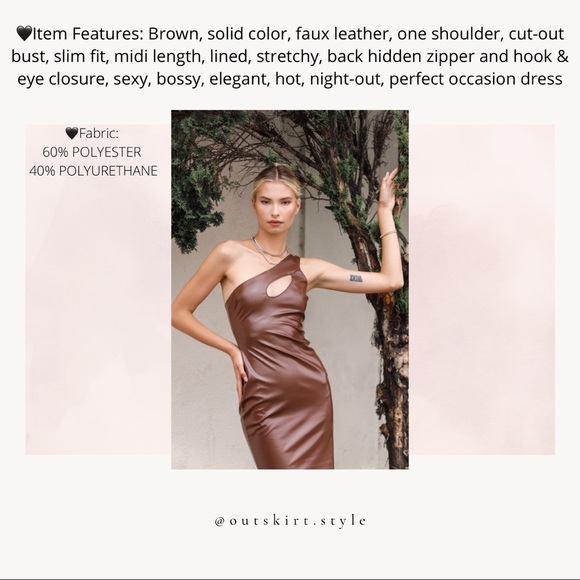 ✨HOST PICK✨ Brown Faux Leather One Shoulder Cut-Out Midi Dress - Picture 3 of 4
